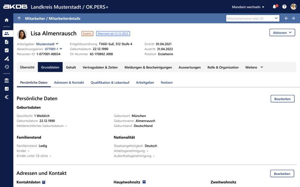 Screenshot AKDB Screenshot der HR-/Personalmanagement Software OK.PERS+