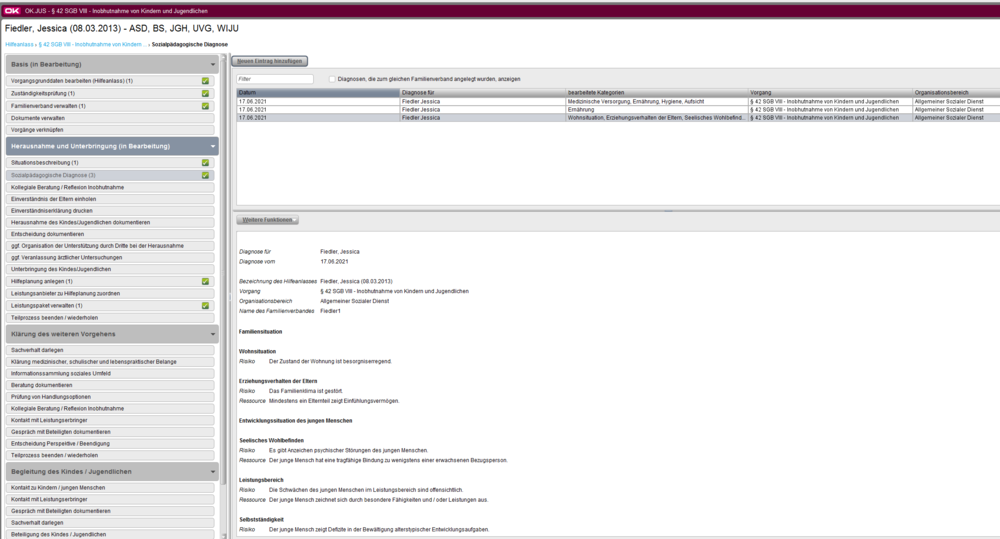 Screenshot der Software für Jugend- und Sozialhilfe "Amtsspezifische Prozesse"